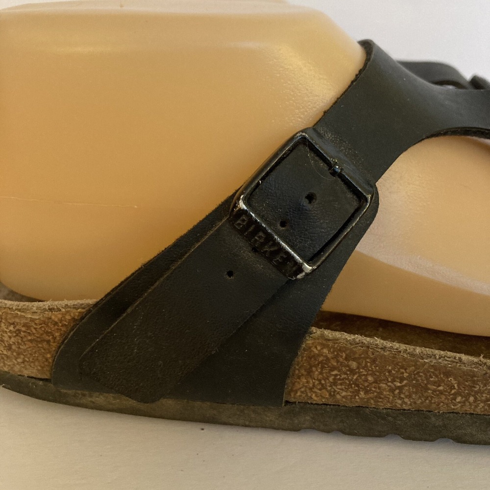 Birkenstock Gizeh 38 Black Leather Thong T Strap Sandals Womens 7 7.5 US FLAWS - Picture 3 of 14